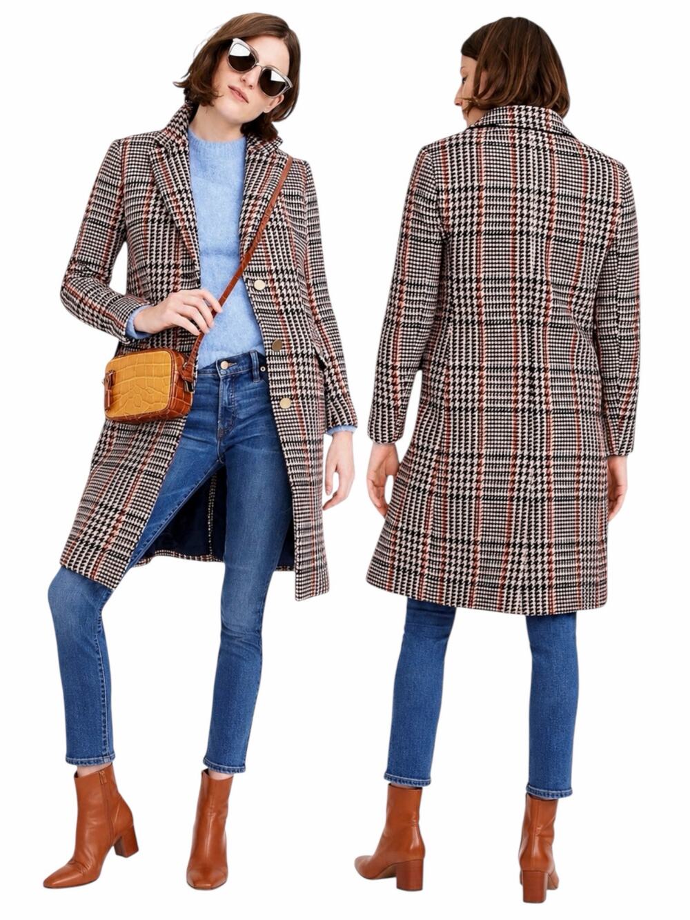 J. Crew Wool Blend Single Breasted Topcoat Cabernet Plaid Size 6